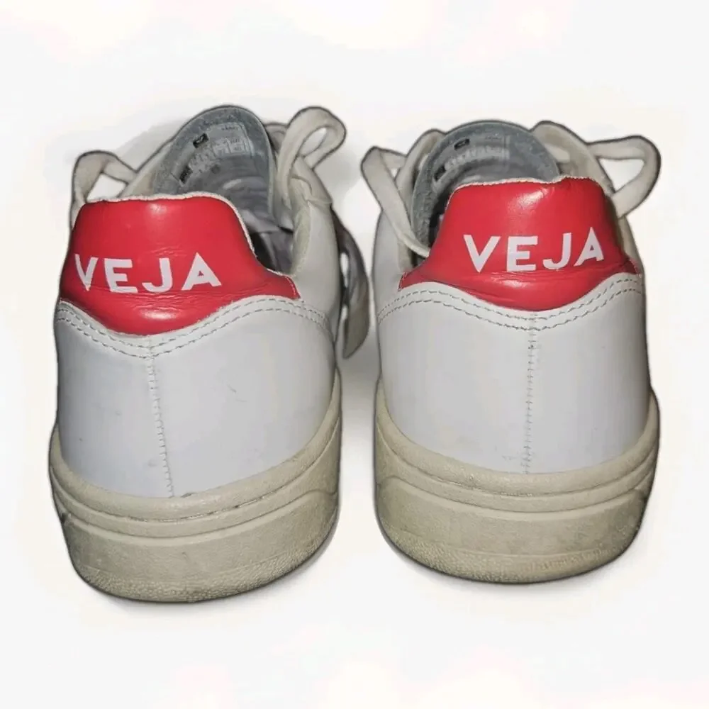 Mens VEJA V-10 V10 Leather Whte Red Navy Sneakers Size US 9 *READ*